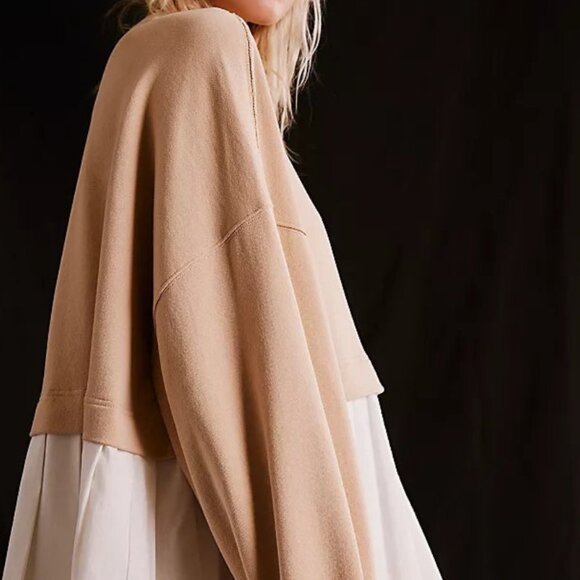 FREE PEOPLE Eleanor Slouchy Neutral Semolina Combo Sweatshirt Dress Size L NWT - Picture 3 of 9